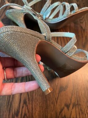 David’ Bridal Silver/Gold  Sparkle Strappy Wedding Heels